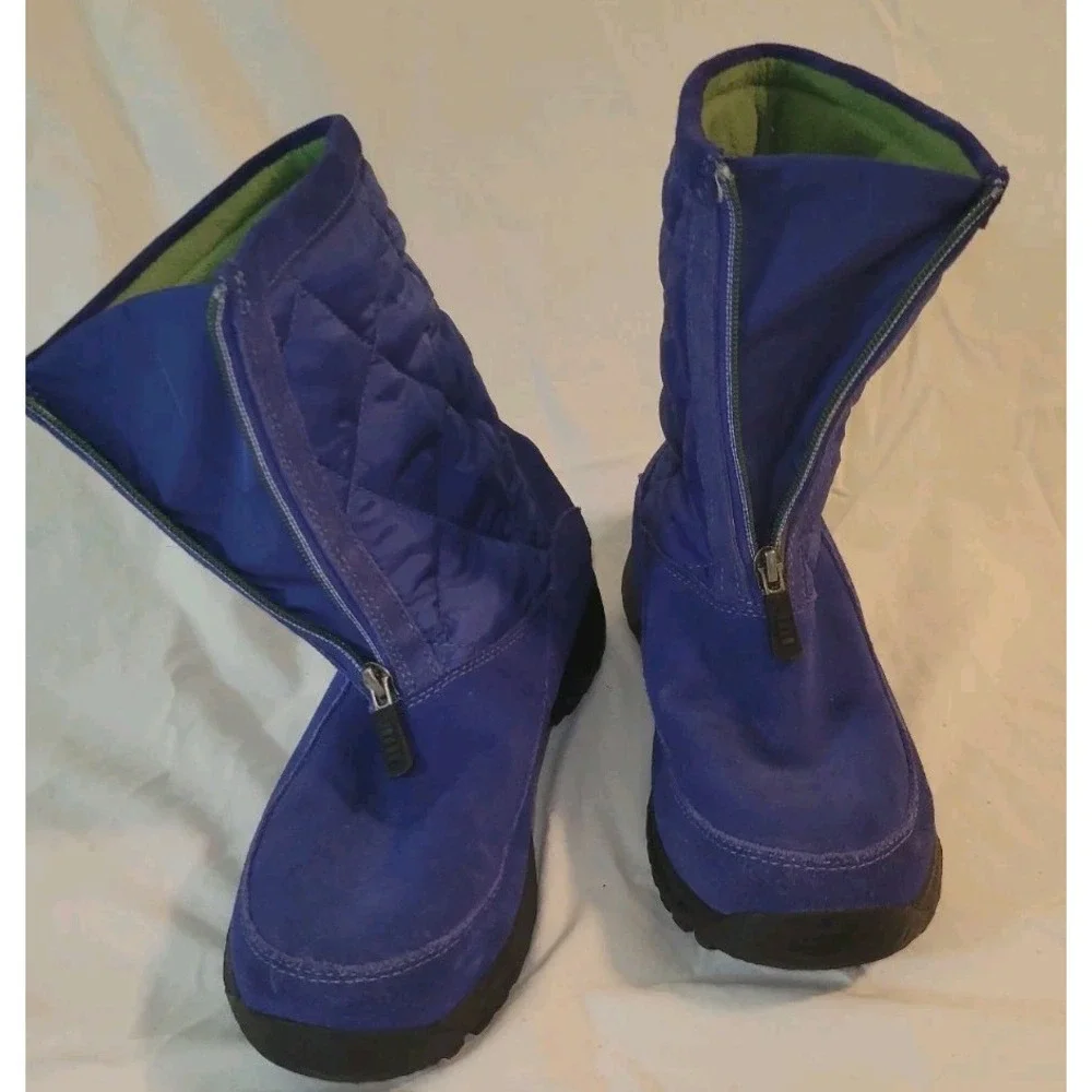 Lands'‎ End Winter Boots Women's size 8 Quilted Blue Suede Snow Zip